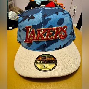New Era 59fifty Urban Blue Camo LA Lakers 7 3/8 Fitted Cap. NWT